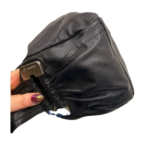 B. Makowsky Black Leather Shoulder Bag Slouchy Hobo Soft Pebbled Leather - Picture 7 of 15